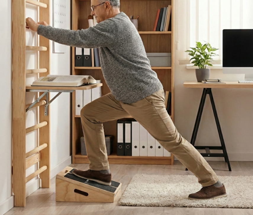 drevená platforma na strečing lýtok